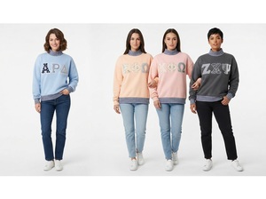 Sweat-shirt brodé style Letterman pour femme, style preppy, manches à carreaux, en mélange de coton tricoté, coupe classique, automne - Product Image 2