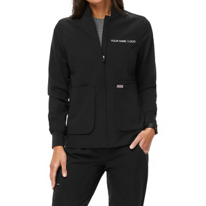 Women's <b>Scrub</b> Set With V-Neck Top Gray Pants And Zip-Up Jacket Hospital Uniforms For Medical Professionals - Product Image 4