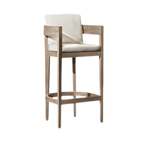 Modern Solid Teak <b>Bar</b> Chair Durable Frame High-End Resort Hotel Outdoor Restaurant Counter <b>Stool</b> with Elegant Armrest - Product Image 4