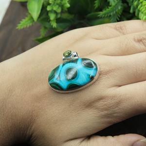 <b>Top</b> Quality Malachite Chrysocolla Peridot Gemstone Pendant 925 Sterling Silver <b>Rose</b> Gold Plated Handmade Jewelry Women Unisex - Product Image 3