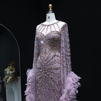 Jancember LSZ082 Elegante Feder-Cape-Ärmel Kristall-Abendkleider für Partys