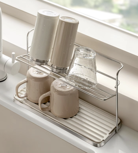 Stainless Steel Double Tier Non-folding Rectangle Beverage Cup <b>Rack</b> Kitchen Storage Drain <b>Rack</b> Insulation Coffee - Product Image 3