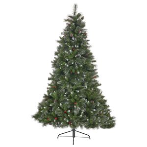 9 ft Glitter Bristle Mixed Hinged Christmas Tree with 72 Red Berries 73 Pine Cones 2099 Branch Tips - Product Image 3