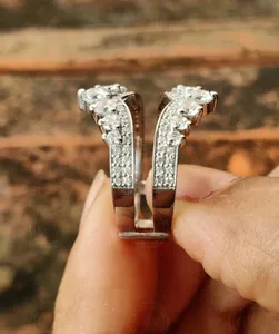 Round Cut Moissanite Engagement <b>Ring</b> <b>925</b> Sterling <b>Silver</b> Pave Band Solitaire <b>Ring</b> Luxury Diamond Look Bridal Jewelry - Product Image 2