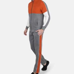 <b>Men's</b> Premium Color Gray Orange <b>White</b> Tracksuit Set with Stand Collar Zipper <b>Jacket</b> and Jogger Pants Fashion Casual Sportswear - Product Image 3