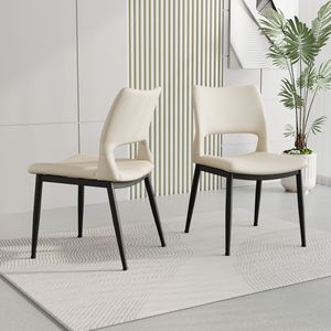 Juego de 2 Sillas de Comedor Modernas Minimalistas de Cuero PU Blanco con Respaldo Cómodo y Soporte de Patas Metálicas para Restaurantes - Product Image 3