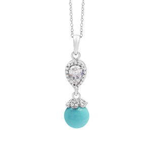 Colgante Minimalista de Plata de Ley S925 con Topacio Blanco Natural y Turquesa en Engaste de Garras, 4.7 Gramos, Joyería Fina - Product Image 1