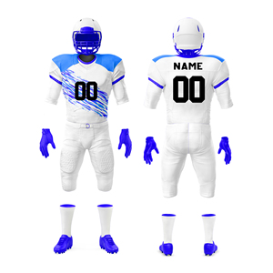 Uniforme de football américain personnalisé sublimé, dégradé blanc-bleu, col en V, manches courtes, tissu respirant, vêtements de sport pour hommes - Product Image 4