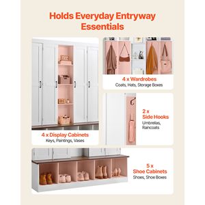 Mueble de Entrada 4 en 1 de 63 Pulgadas de Ancho con Banco, Almacenamiento para Zapatos, Ganchos para Colgar y Armario - Product Image 3