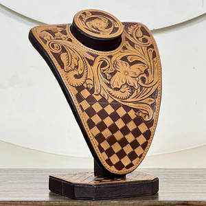 Présentoir à bijoux en cuir floral et à carreaux, fait main, prix de gros, buste de présentation élégant pour colliers, support à bijoux - Product Image 5