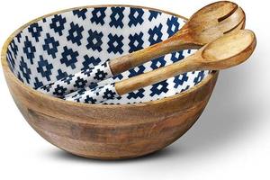 Tazones de Madera con Pinzas para Servir, Grandes para Frutas, Cereales o Pasta, Juego de Tazones Grandes para Mezclar, 12 Pulgadas de Diámetro x 4 Pulgadas de Altura, Madera de Mango Azul - Product Image 5
