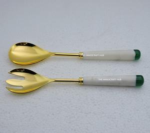 Cuillère à salade en acier inoxydable avec manche en corne, ensemble d'ustensiles à salade en acier, cuillère de service pour légumes - Product Image 4