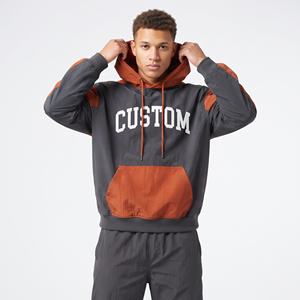 Sweat à capuche oversize pour homme avec logo personnalisé, épaules tombantes, en nylon épais 100%, bicolore, style streetwear décontracté - Product Image 4