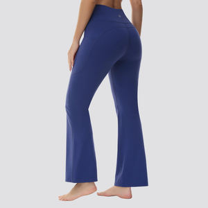 Nouveau design, pantalon évasé bleu marine pour femme, ajusté, avec poches et boutons - Product Image 2