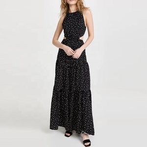 Vestido Maxi de Algodón Personalizado para Mujer, con Cuello Redondo, Diseño Sexy con Aberturas, Estampado de Puntos, Elegante, Venta al Por Mayor - Product Image 2