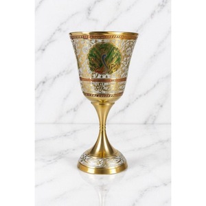 Vintage Brass <b>Goblets</b> Set Of 2 Handmade Gold Rimmed Bell Shape <b>Wine</b> Cups Wedding Decor - Product Image 5