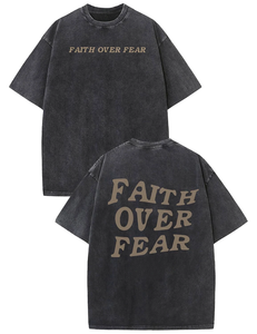 Camiseta Oversize 'Faith Over Fear' con Lavado Ácido, 250 GSM, 100% Algodón Tejido, Estilo Vintage, DTF, Streetwear, OEM - Product Image 3