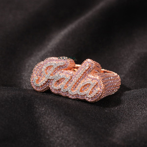 Anillo de Plata 925 Chapado en Oro Rosa con Diamante Cultivado en Laboratorio, Diseño con Letra, Estilo Hiphop, Joyería Unisex - Product Image 1