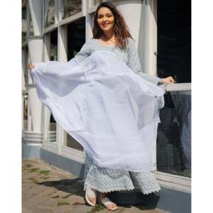 Ensemble de costume pour femme Sharkira Gray en dentelle de coton Chikankari respirant taille XS - Product Image 4