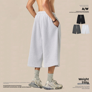 Pantalon mi-long tricoté épais pour homme, style américain, doublé polaire 350G, avec cordon de serrage, coupe ample et fluide, idéal pour l'automne - Product Image 6