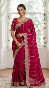 AARA Fashion Women Traditional <b>Red</b> Silk <b>Saree</b> Gold Embroidery Sun Protection All Seasons for Wedding Occasion Floor-Length - Product Image 6