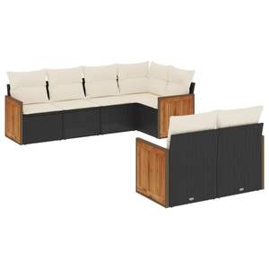 Conjunto de Sofá de Jardín de 7 Piezas con Patas Ajustables, Ratán PE Negro, Muebles de Exterior Cómodos y Elegantes - Product Image 2