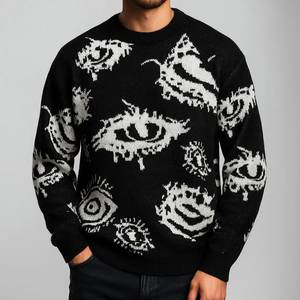 Suéter de punto con estampado de ojos, cuello redondo, manga larga, tejido de cable, para otoño e invierno, estilo urbano - Product Image 1