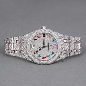 Reloj de Moda Hip Hop Unisex de Lujo con Esfera de Cristal, Movimiento de Cuarzo, Totalmente Cubierto de Diamantes de Color, Plata de Ley 925, Claridad VVS - Product Image 5