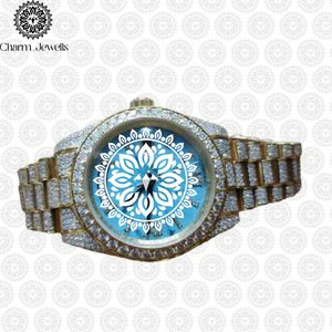 Montre de luxe pour homme Charm Jewells en acier inoxydable 40 mm, cadran bleu mandala, incrustée de diamants, analogique mécanique, étanche 10 bars - Product Image 2