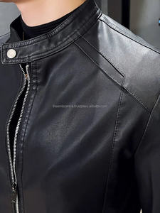 Oem Service Custom Made Logo Hombres Chaqueta de cuero genuino Uso de invierno Cremallera Hombres Chaqueta de cuero de moda para la venta - Product Image 2