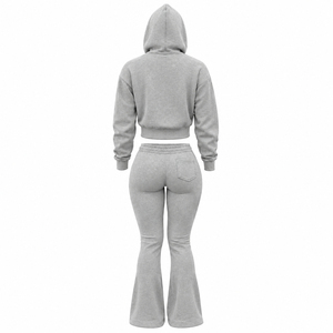 Factory Price Unisex Flare <b>Tracksuit</b> Trendy <b>Y2K</b> Cropped Zip Hoodie Flare Leg Pants Set Eco-Friendly 100% Cotton Wholesale - Product Image 3