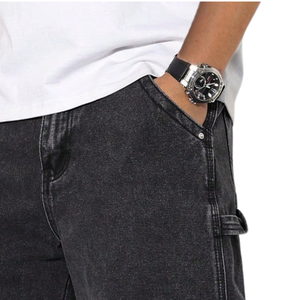 Shorts en jean noir pour homme, coupe ample, longueur genou, style streetwear décontracté, cinq poches, 100% coton, ODM, mode estivale, délavé, respirant - Product Image 5