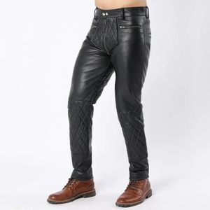 Pantalones de cuero de cordero para hombre, antiarrugas, de secado rápido, acolchados, con cremallera completa en la espalda, estilo motero. - Product Image 1