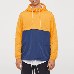 Men's Color Blocking Hooded Windbreaker <b>Jacket</b> Half Zip Casual Spring Outdoor Wear Orange Blue Polyester Lightweight - Product Image 1