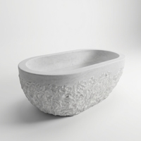 Baignoire autoportante ovale en marbre massif moderne sur mesure, capacité 20 gallons, pour hôtel, villa, salle de bain