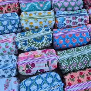 Cotton Cosmetic <b>Case</b> Zipper Closure Embroidered Pattern Small Capacity Portable <b>Makeup</b> Organizer for Women Toiletry Bag - Product Image 4