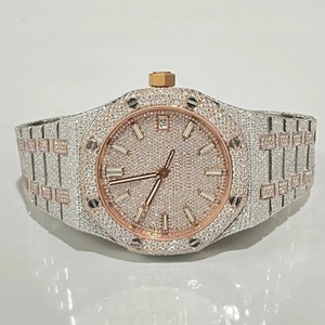 Luxury Hiphop Jewelry Iced Out VVS Moissanite <b>Mechanical</b> <b>Watch</b> Stainless Steel Band Rose Gold Plated Dial Analog Quartz <b>Watch</b> - Product Image 6