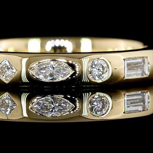 IGI Certified 0.75 Carat Fancy Shape Diamond Band Flush Bezel Set Marquise Round Princess Cut Gold Wedding Ring Factory Price - Product Image 3