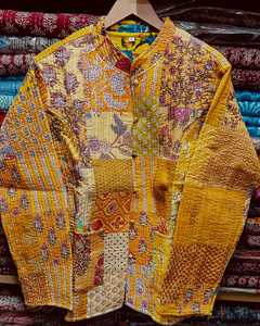เสื้อแจ็คเก็ตผ้าควิลท์ คอจีน แขนยาว พิมพ์ลายดอกไม้ ผ้าฝ้ายบุนวม เสื้อโค้ทอุ่นสำหรับฤดูใบไม้ร่วง สีเขียว เหลือง แดง ลายพิมพ์ - Product Image 5