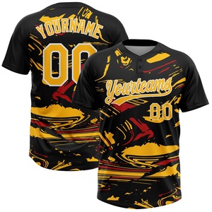 เสื้อซอฟต์บอลสีดำเหลืองขายดีที่สุด ผลิตจากโพลีเอสเตอร์ 100% ผ้าตาข่ายเบิร์ดอาย รับสกรีนโลโก้ ชื่อทีม เบอร์ผู้เล่น ไซส์ XS-7XL โรงงาน OEM - Product Image 1
