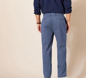 Pantalon chino bleu pour homme, coupe droite, taille mi-haute, fermeture boutonnée, tissu tissé, style printemps, décontracté chic - Product Image 2