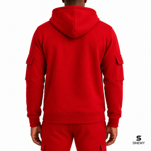 Sweat-shirt à capuche zippé rouge pour homme SINEWY, coupe ample, avec poches, 100 % coton molletonné, décontracté, pour l'automne, motif cœur numérique - Product Image 5