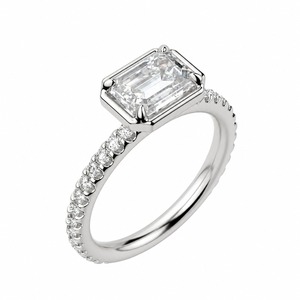Anillo de compromiso de diamantes con corte esmeralda para mujer, engaste pavé, montura de puntas, estilo clásico, plata 925, certificado IGI - Product Image 4