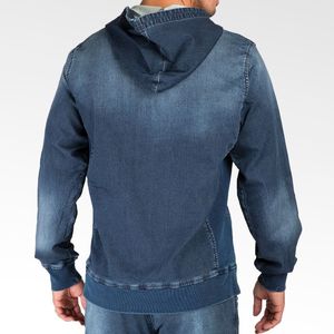 Sudadera con Capucha de Mezclilla de la Mejor Calidad para Hombre, Talla Grande, Azul Lavado, Estilo Oversize, con Logotipo Personalizado Bordado y Bolsillo Canguro - Product Image 2