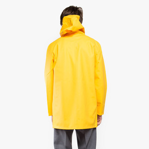 Veste imperméable longue jaune pour homme avec capuche, fermeture boutonnée, col montant, coupe régulière, couleur unie, idéale pour l'extérieur - Product Image 2