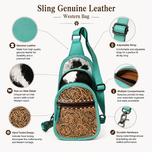 Handcrafted Hair On Cowhide Leather Western Sling <b>Backpack</b> Floral <b>Tooled</b> Leather Adjustable Shoulder Travel Bag for Women daily - Product Image 5