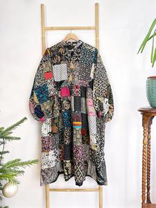 Negro seda reciclada Patchwork bohemio Maxi elegante boda ropa de día para High Tea verano elegante Casual algodón salvaje colorido - Product Image 2