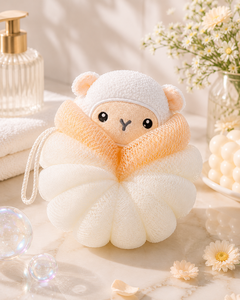 Éponge de bain mignonne en forme de mouton, peluche animale, boule de bain moussante en maille douce, en PE, forme de fleur simple pour adultes - Product Image 1