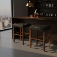 Table basse moderne sans dossier en cuir PU rembourré avec structure en bois d'hévéa pour salon, meuble décoratif durable et facile à nettoyer