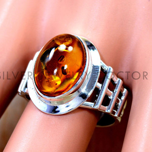 แหวนอำพันธรรมชาติทำมือ เงินแท้ 925 ราคาขายส่ง เครื่องประดับเงิน - Product Image 2
